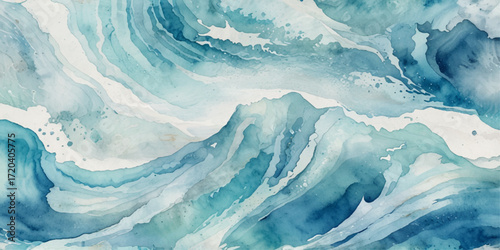 Abstract blue and white water ocean wave and curved line background. Blue wave with liquid fluid ocean texture. Ocean wave banner background.

