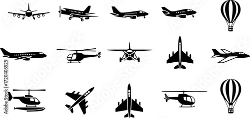 Aircraft icon vector set. airplane illustration sign collection. plane symbol or logo.