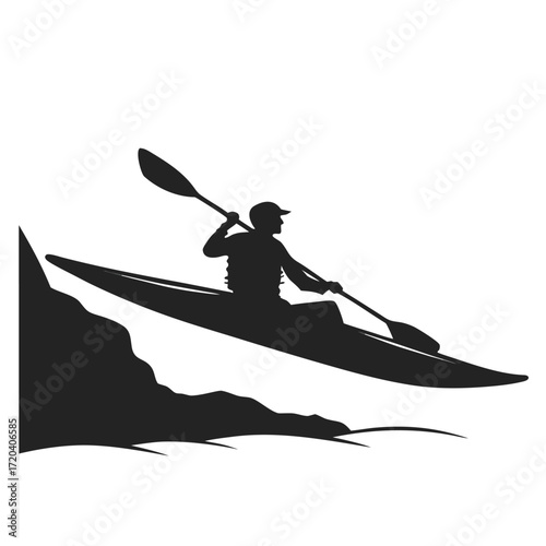 Kayaker entering calm bay silhouette
