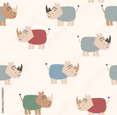 seamless pattern Cute Hippopotamuse , Seamless vector pattern on cream background. Color of hipo in red, green, blue, print for  textile and wallpaper and background scrapbook etc