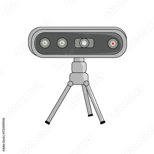 Depth camera, motion tracking camera. Vector illustration. It is used in the context of immersive technologies, virtual and augmented reality, and video projection.