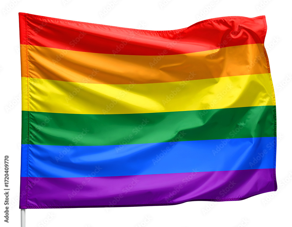 Fototapeta premium A vibrant rainbow flag waving in the wind, symbolizing diversity and inclusivity in various communities and movements.