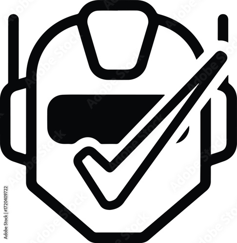 Silhouette approved robot head with check mark vector illustration