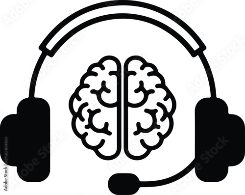 Silhouette brain wearing headset icon creative solutions vector illustration