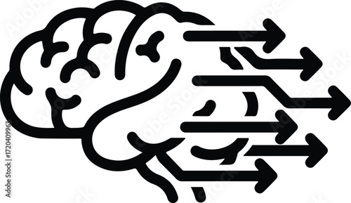 Silhouette brain with outgoing arrows showing decision making process vector illustration
