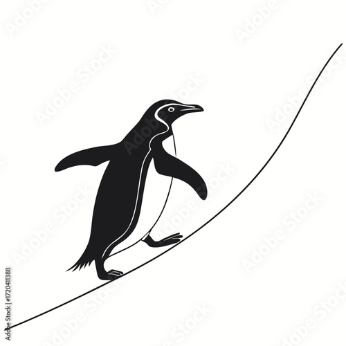 Penguin sliding on icy slope silhouette