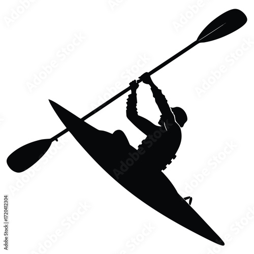 Kayaker lifting paddle silhouette