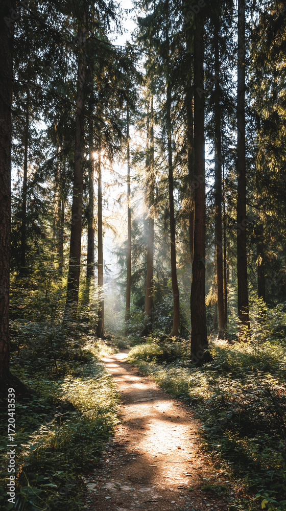 Fototapeta premium Enchanted Forest Path Sunlit Journey
