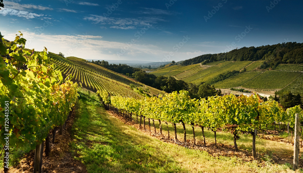 Fototapeta premium Vines Growing In A Vineyard On A Hill Side