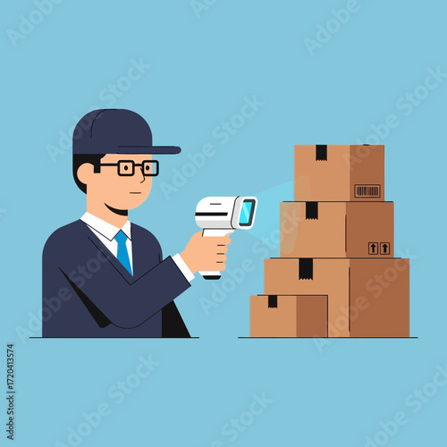Man scanning boxes with a barcode reader for shipping.