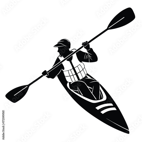 Kayaker wearing life vest silhouette