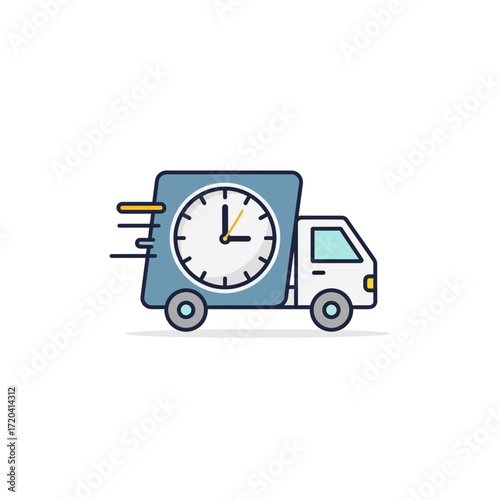 Truck with clock representing fast delivery service.
