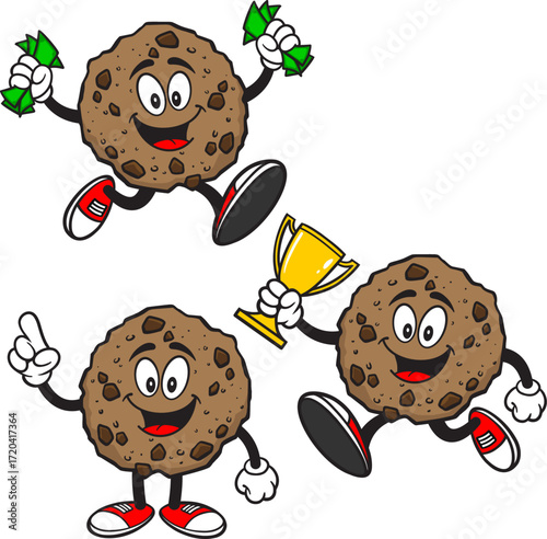 Cookie Mascot Set 01, Hand Drawn illustrations of Cookie Mascots in various poses.