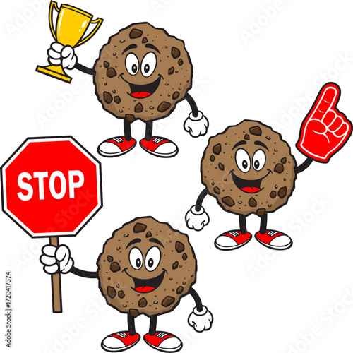 Cookie Mascot Set 05, Hand Drawn illustrations of Cookie Mascots in various poses.