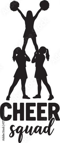 Dynamic cheer squad pyramids and cheers with energetic poses and dynamic action silhouettes for sports and teamwork concepts isolated on transparent background
