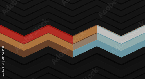 Abstract zigzag pattern with earth tones and cool blues on a dark background