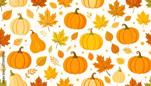 Autumnal pumpkin and leaf pattern design