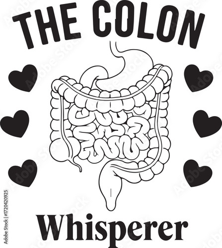 The colon whisperer humorous medical design with anatomical gut and heart embellishments for t-shirts and gifts isolated on transparent background