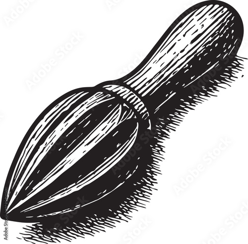 Wooden citrus reamer vintage etching style illustration of fruit juicing tool