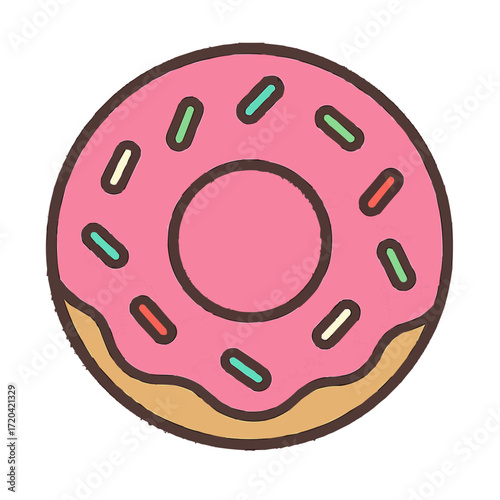 Indulge in the sweet delight of a pink frosted donut with colorful sprinkles, a delightful treat perfect for satisfying cravings and adding a touch of sugary joy to any day