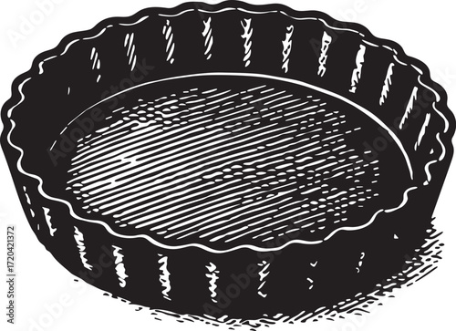 Fluted tart pan etching style illustration for pastry and baking