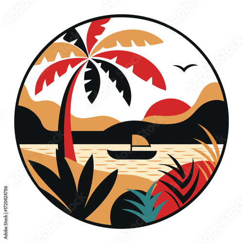 Tropical Island Getaway A Serene Escape in a Circle of Nature's Beauty and Tranquility Vector Design