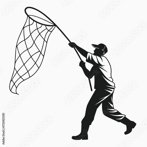 Fisherman throwing net silhouette