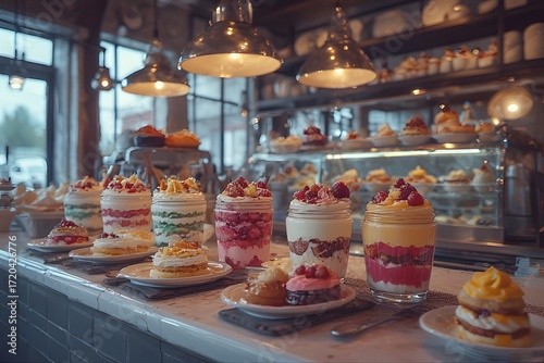 Wallpaper Mural Sweet Temptations: Indulge in a visual feast of delectable desserts artfully arranged on a bakery counter, each layer a promise of delightful flavors and textures. Torontodigital.ca