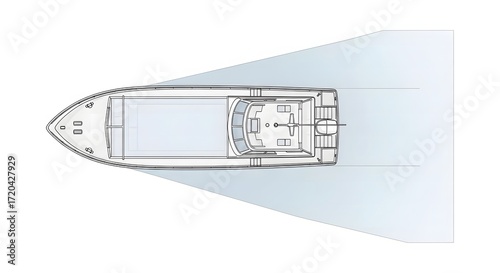 Top-down view of a luxury yacht floor plan with detailed cabin layout