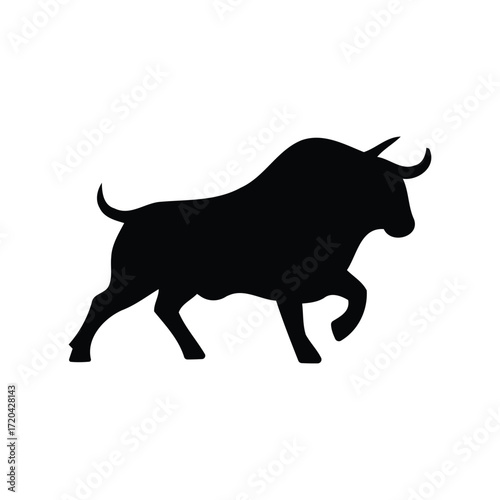 Silhouette of a charging bull, representing power and strength in a business context