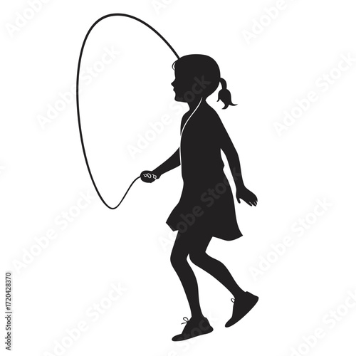 Girl jumping rope in park silhouette