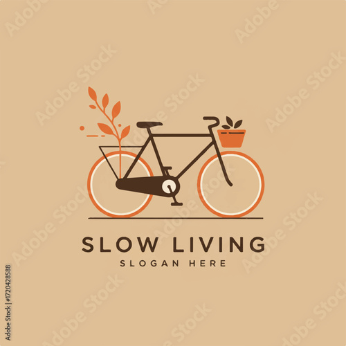 Minimalist illustration of a bicycle with plants in the front basket and rear rack