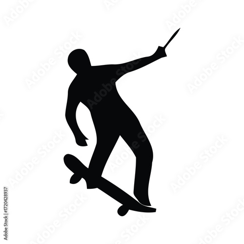 Skateboarder silhouette performs a trick  with artistic flair 