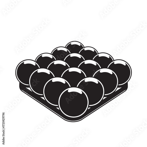 Black and white illustration of a rack of pool balls ready to be broken for a game.