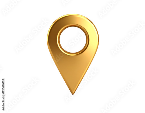 A shiny golden location pin icon symbolizing navigation and geolocation in a modern digital context.