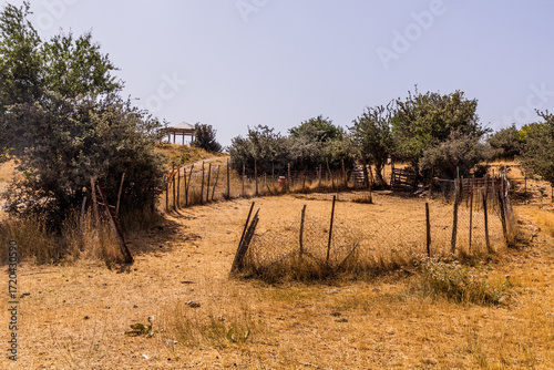 Goat pen in a village on Peloponnese peninsula, Greece.