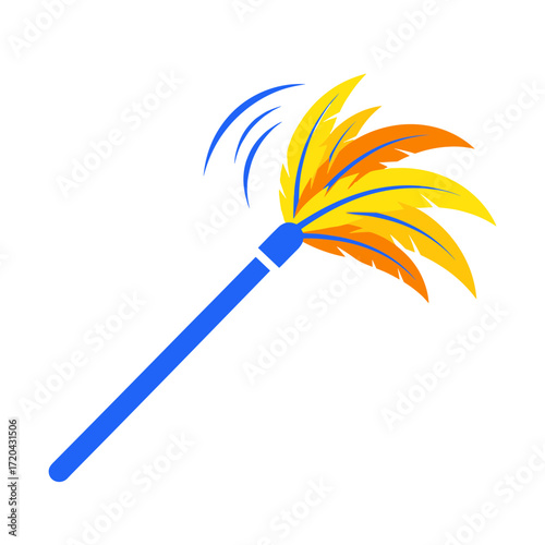 Stylized Feather Duster with Blue Handle and YellowOrange Feathers.