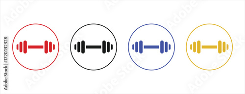 Dumbbell in circle icon set, fitness and workout symbol