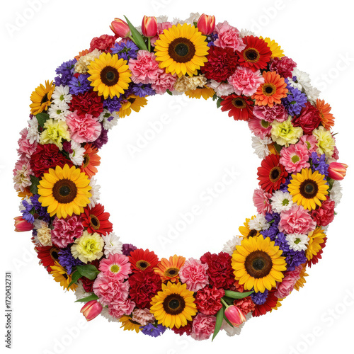 round floral ring backdrop isolated on white background