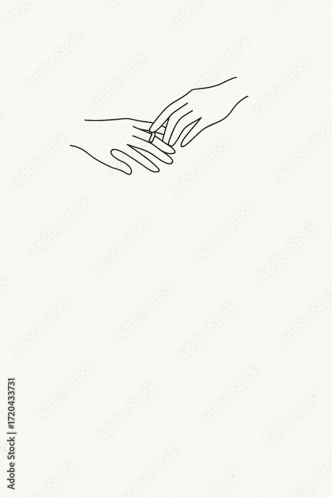 Obraz premium Minimalist line art of two hands touching with gentle connection