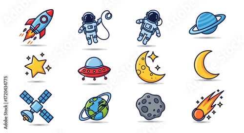 Space Icons A Collection of Cute and Colorful Space-Themed Illustrations