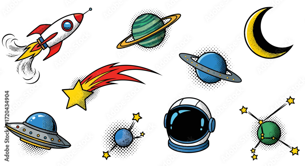 Naklejka premium Space Explorers A Collection of Fun Cosmic Illustrations