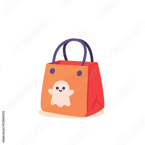 Orange Halloween treat bag with ghost design.