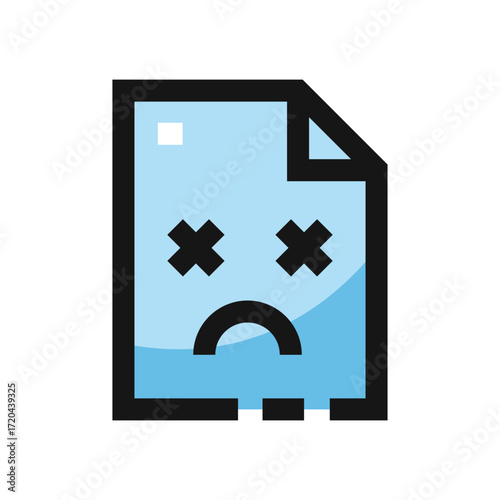 A blue document icon with a sad face