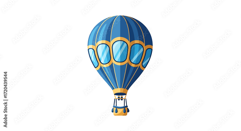 Obraz premium Cartoon Blue Hot Air Balloon Isolated on White Background