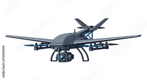 Gray Surveillance Drone Vector Illustration on White Background