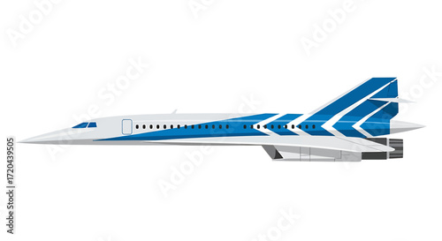 Supersonic Airplane Vector Illustration, Futuristic Concorde Jet Isolated on White Background