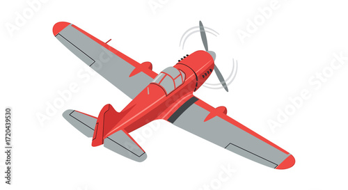 Red and Gray Retro Airplane Vector Illustration on White Background