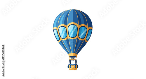 Cartoon Blue Hot Air Balloon Isolated on White Background