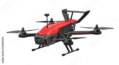 Red and Black Racing Drone Vector Illustration on White Background